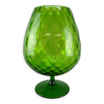 Tulip-shaped ribbed glass pedestal vase Italy Vintage 1960 Design 50-60