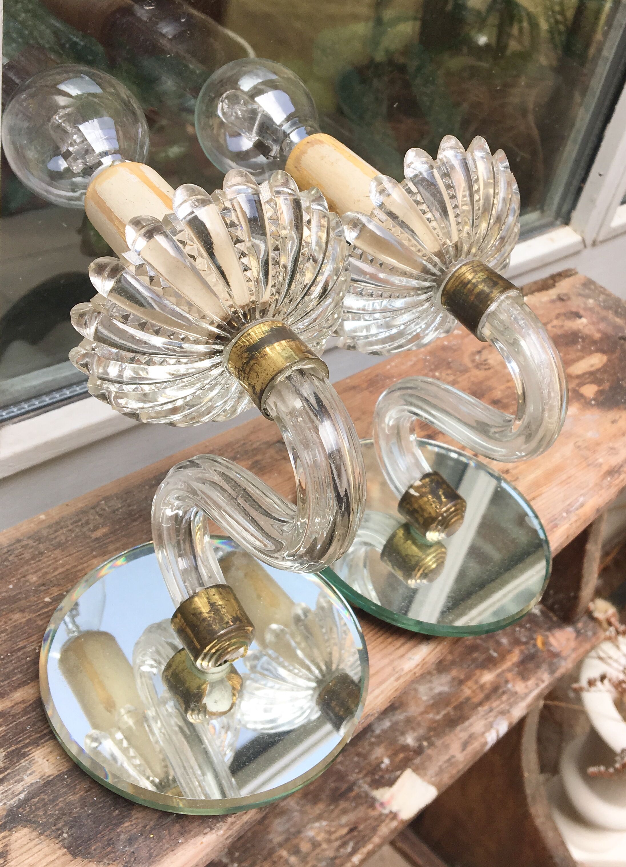 Wall lamps in Murano glass and mirrors1950