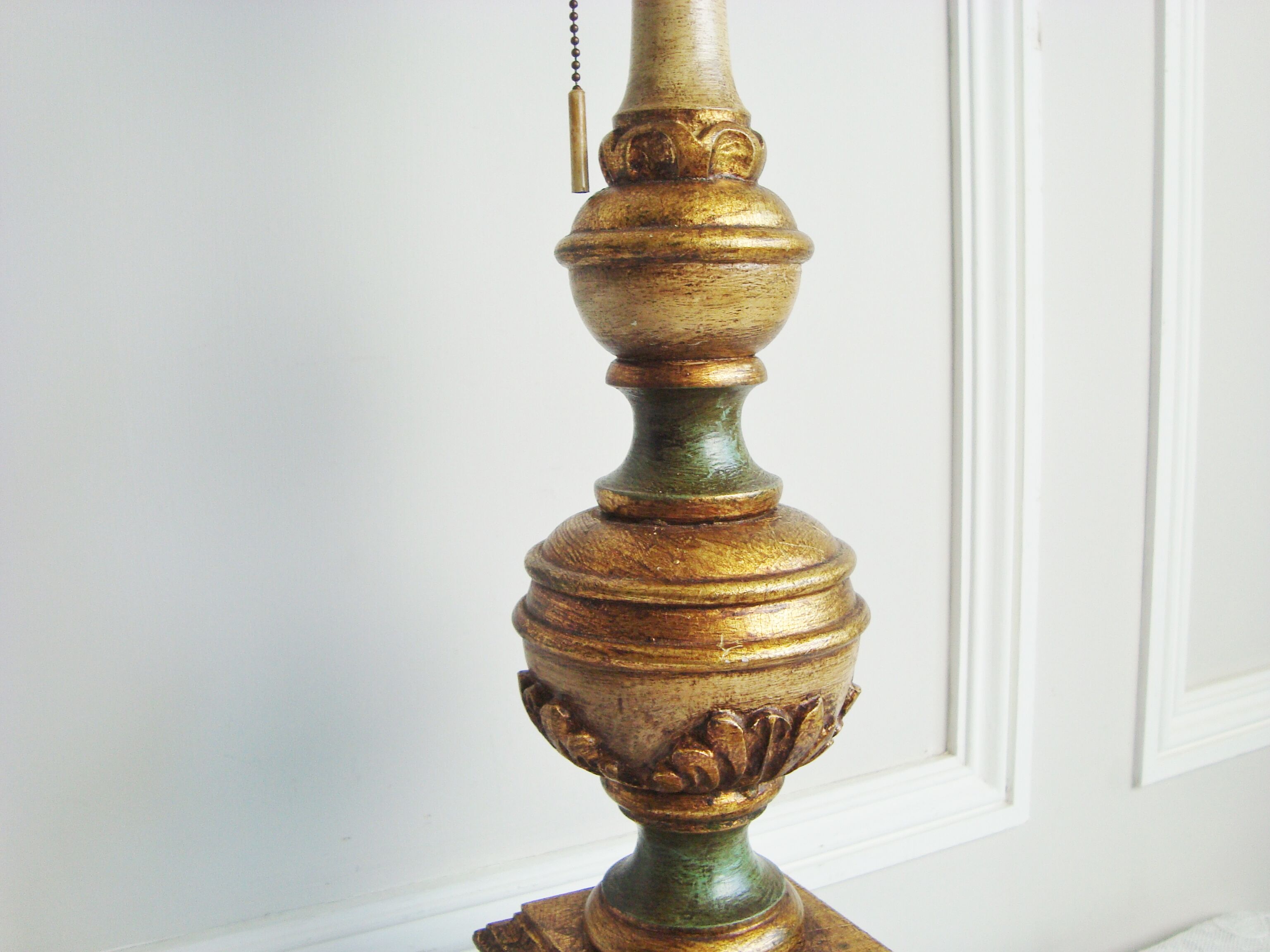 Ancient Venetian lamp in polychrome carved wood