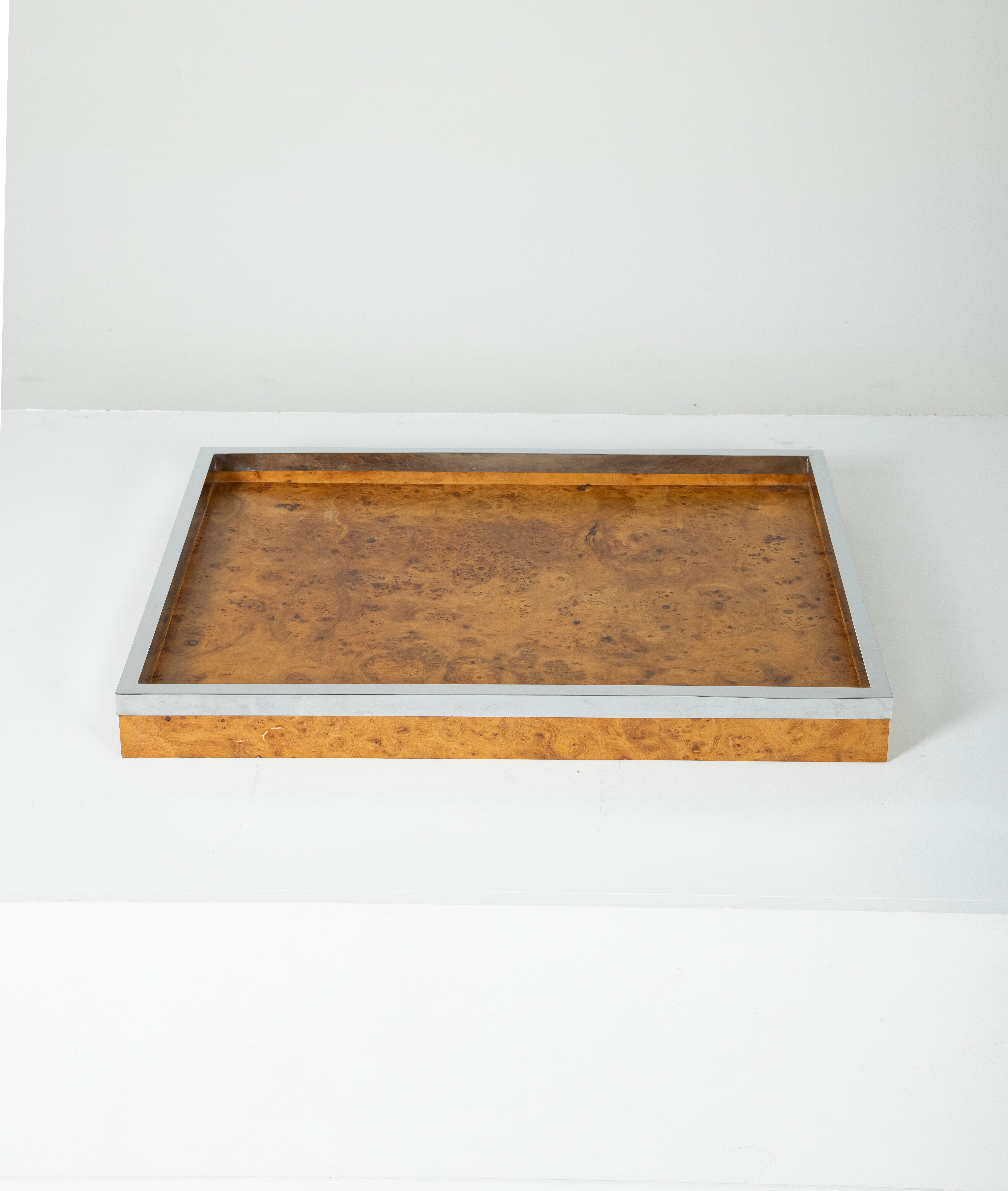 Elm and chrome magnifying glass tray, 1970s