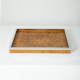 Elm and chrome magnifying glass tray, 1970s