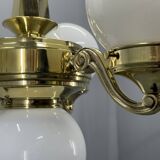 Art Deco Brass and Opaline Glass Chandelier, 1930s