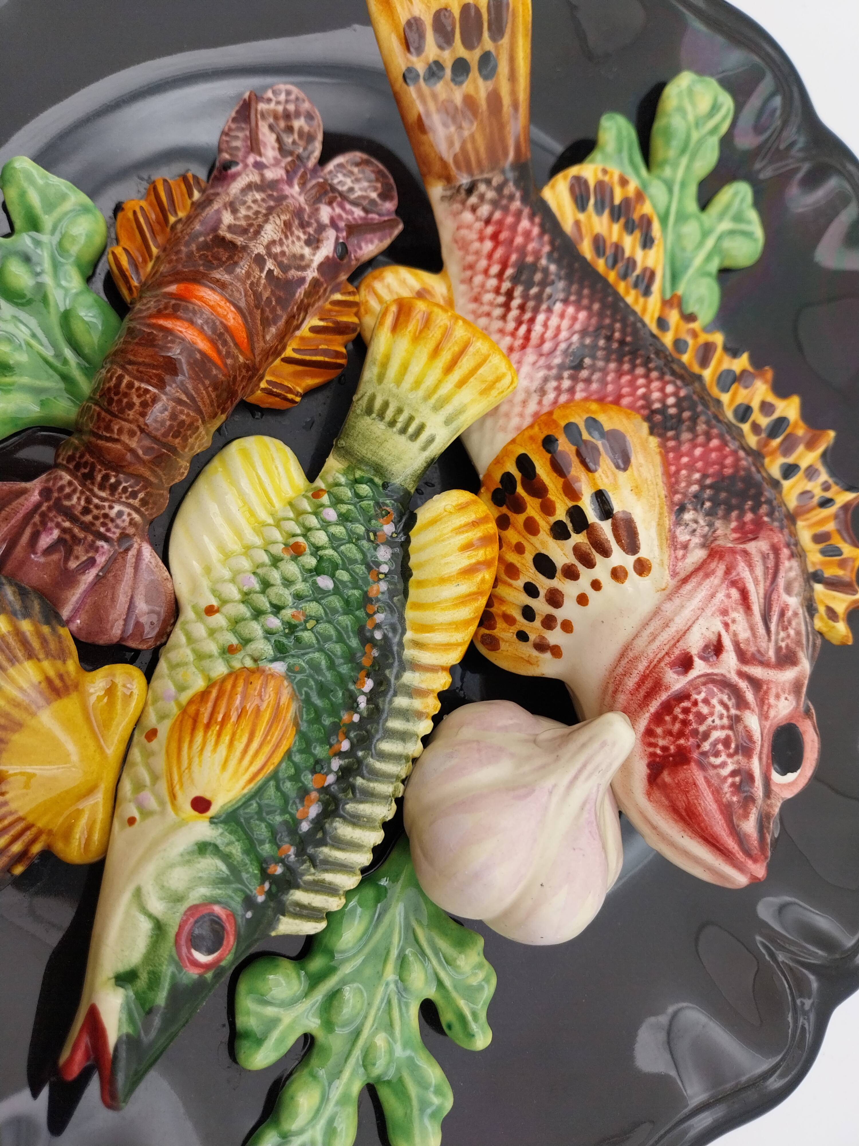 Ceramic dish barbotine vallauris trompe l'oeil kitsch Fish 3