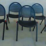 7 quality conference chairs in black metal, stackable and attachable