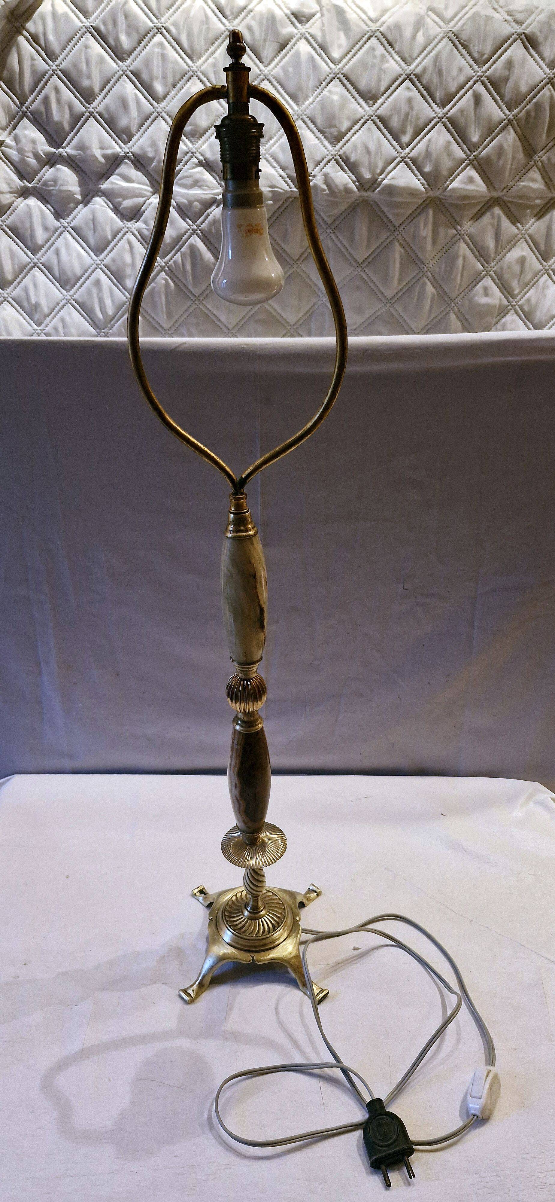Old brass and marble lamp base, sold without shade.