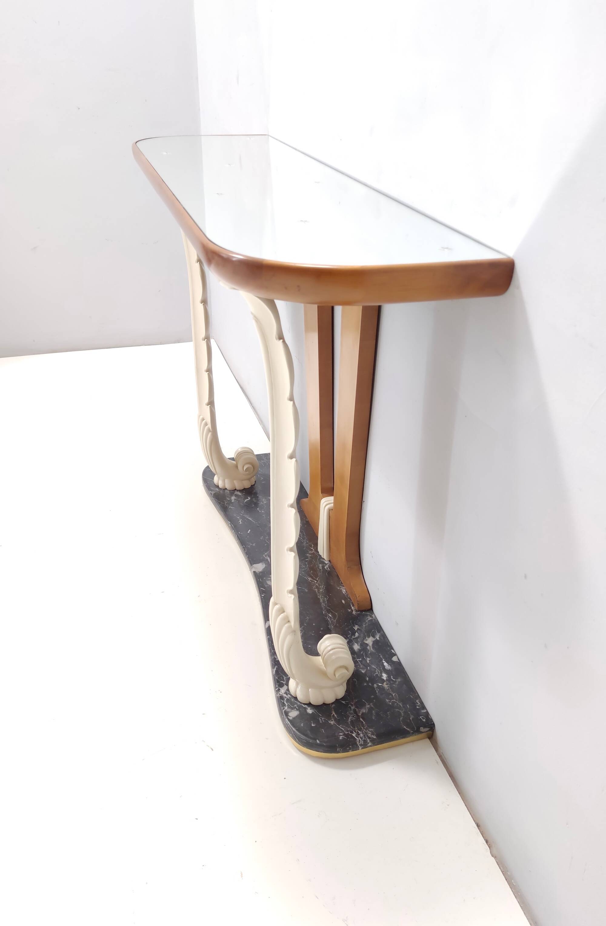 Wooden Console Table with a Mirrored Top Osvaldo Borsani style , Italy