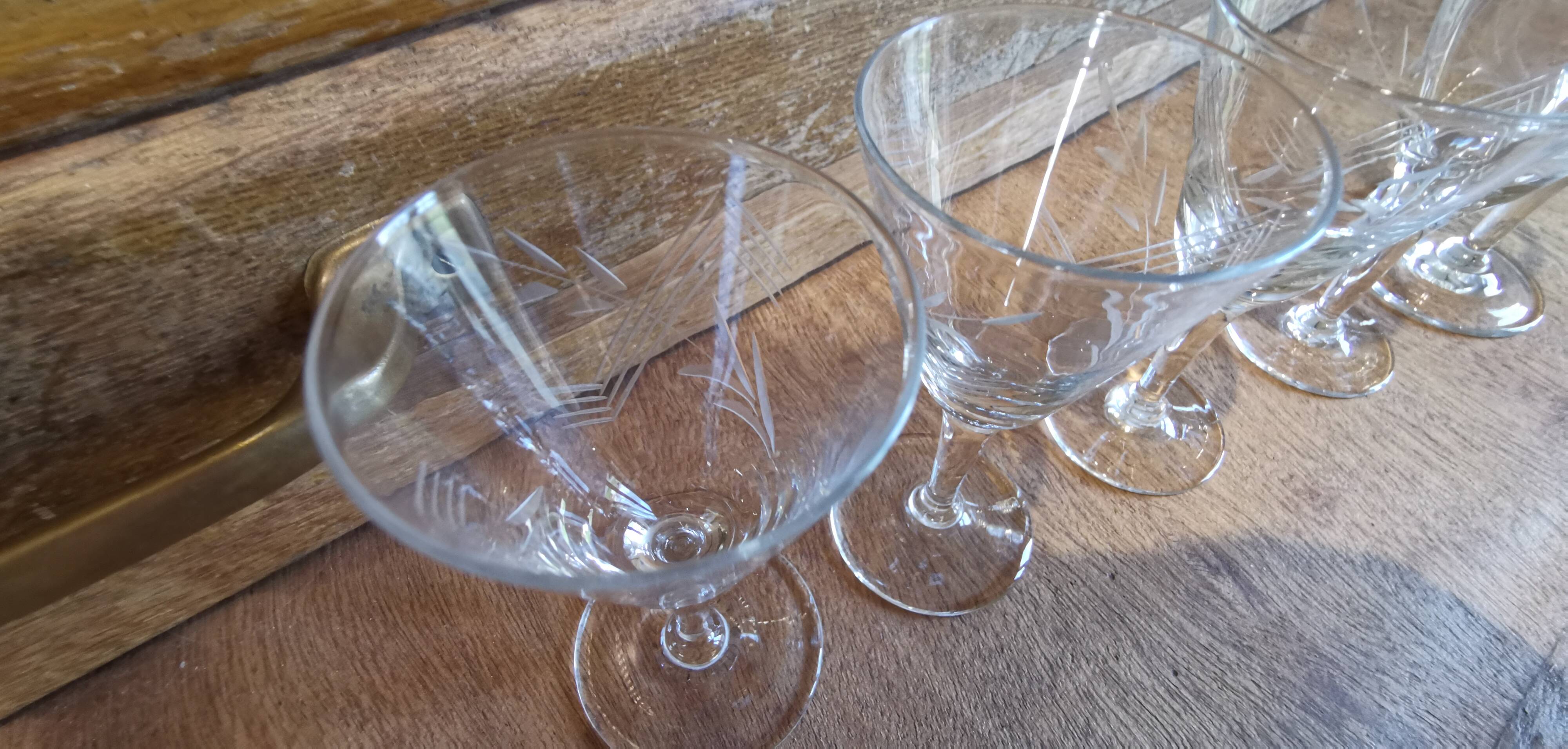 Set of 5 vintage chiseled conical crystal stemware