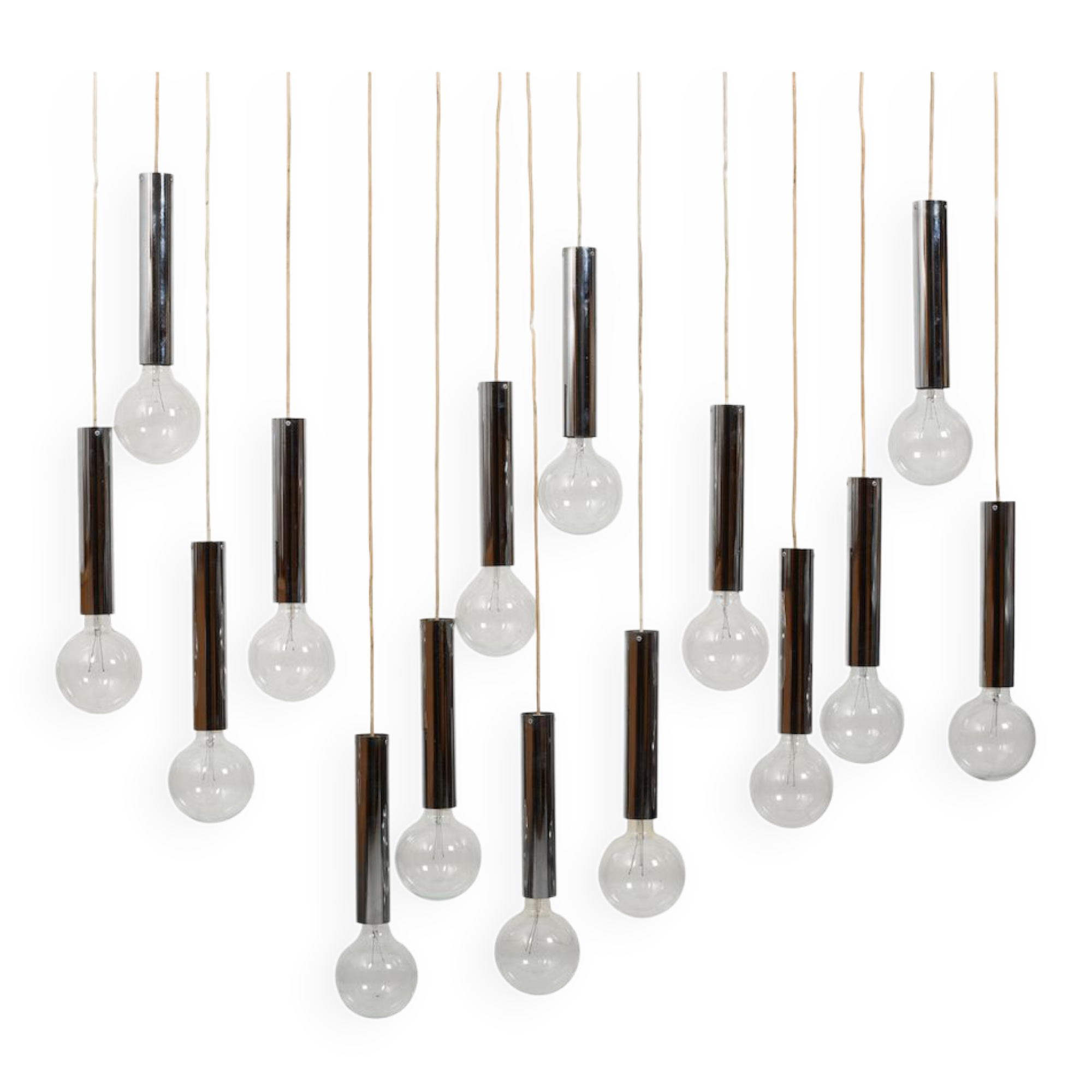 Danish 15 Chromed Spots Chandelier 1960s