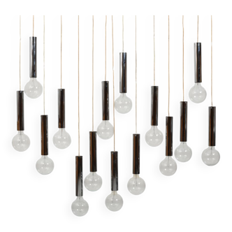 Danish 15 Chromed Spots Chandelier 1960s