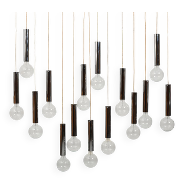 Danish 15 Chromed Spots Chandelier 1960s
