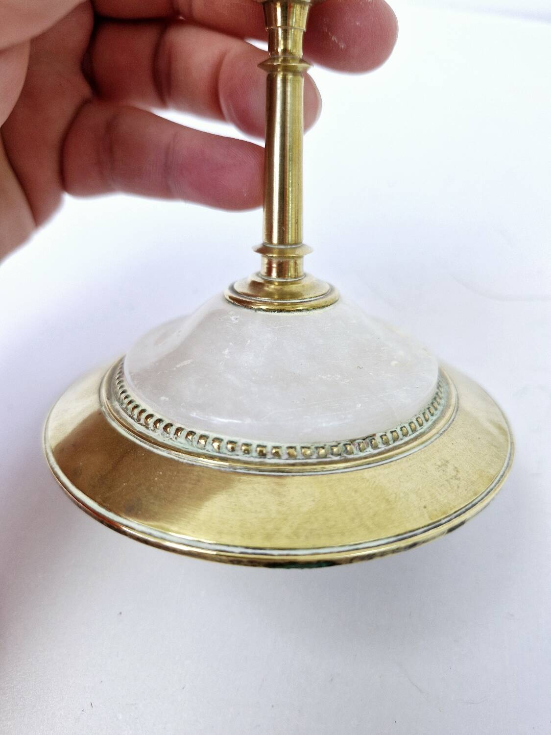 Pair Of Antique Candlesticks In Brass And Alabaster