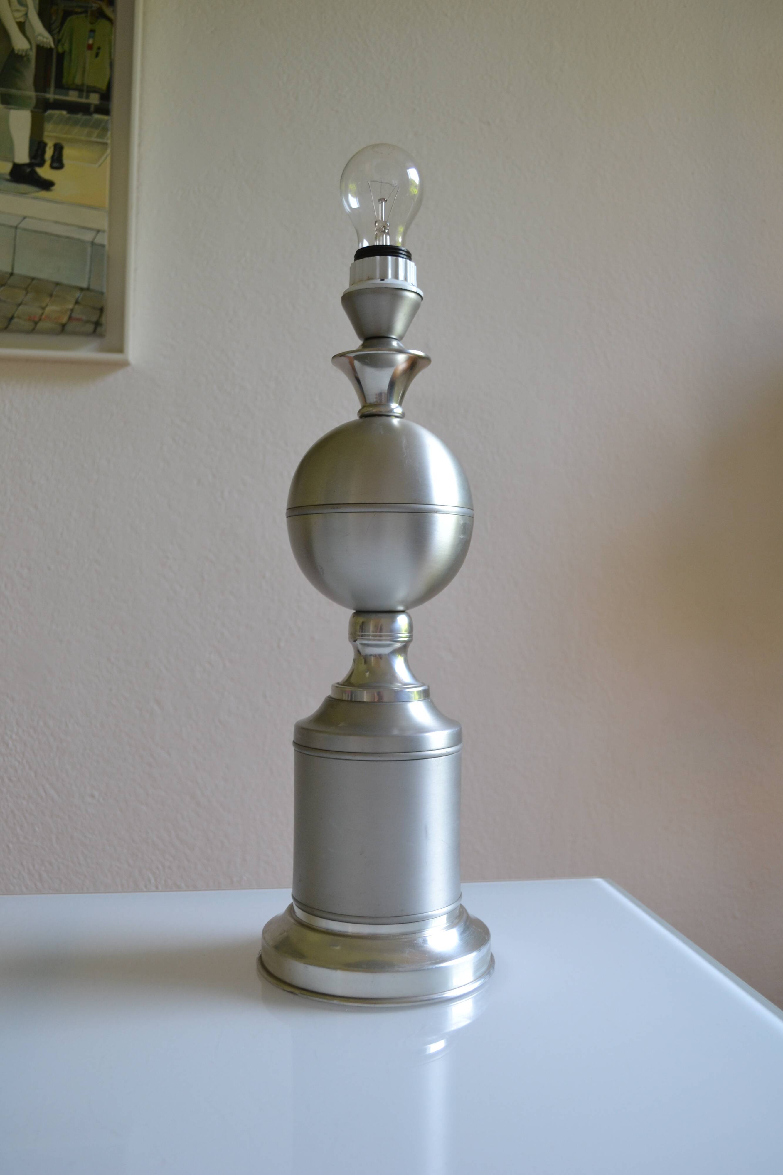 Large brushed aluminum lamp base, Philippe Barbier era, circa 1970