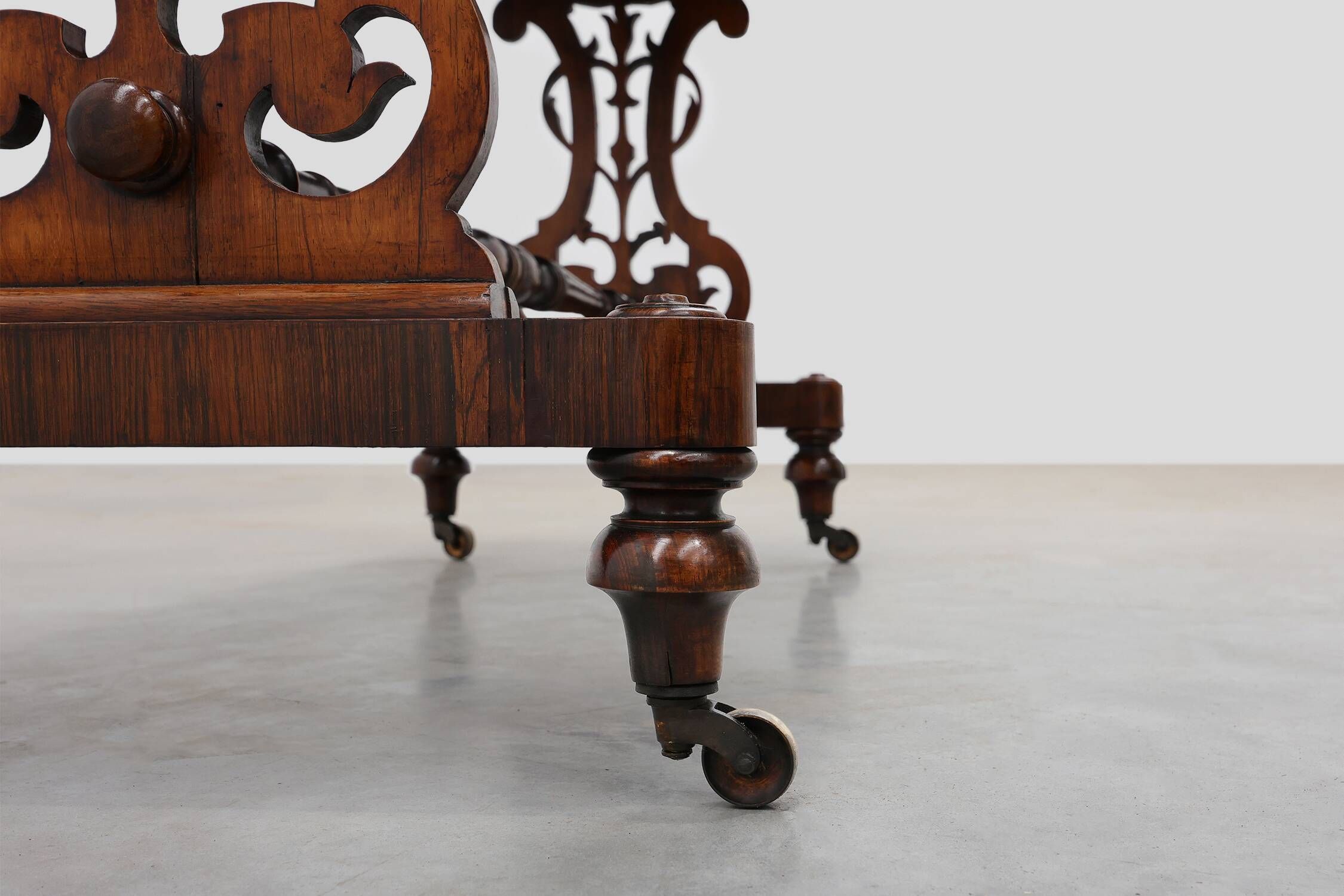 Victorian Walnut Side Table with Inlaid Top and Pierced Scroll Ends, Englan