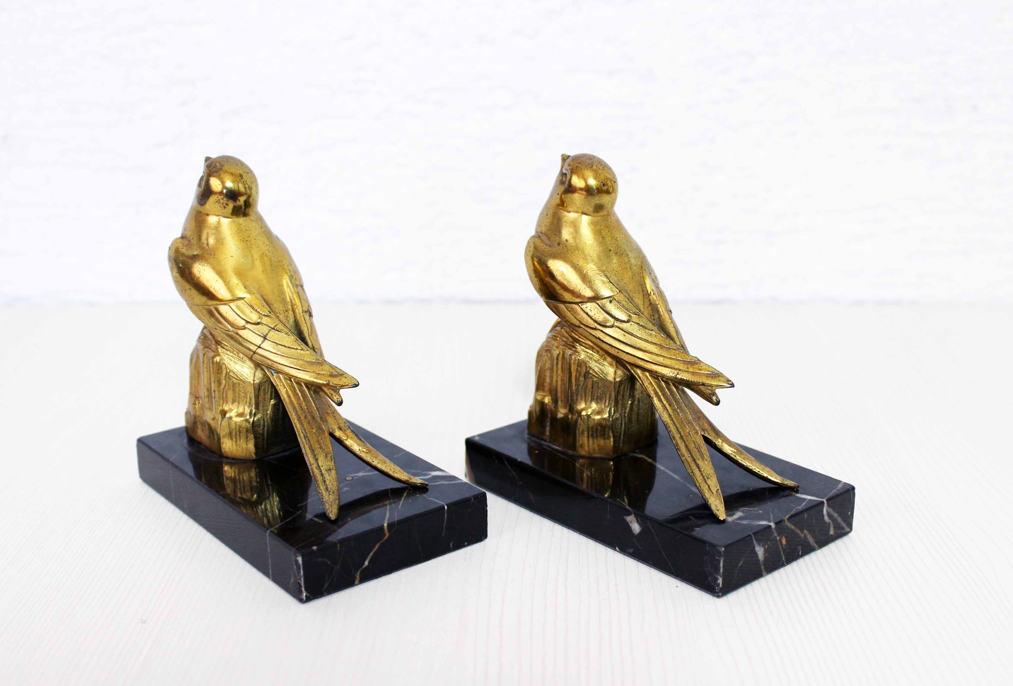 Serre livres "oiseaux" en laiton et marbre