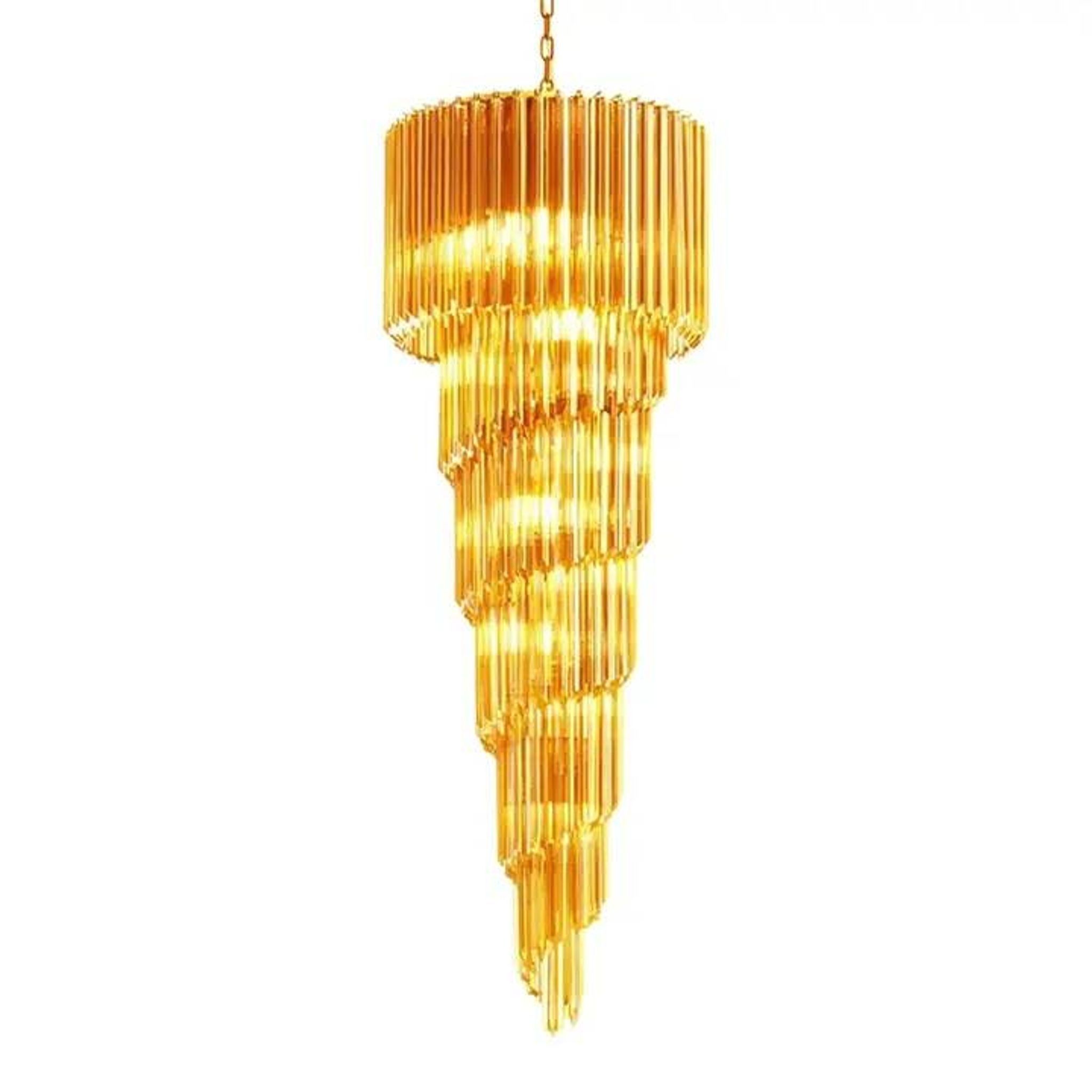 Contemporary Amber “Quadriedro” Murano Glass Twister Chandelier in Venini S