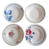 Assiettes creuses en terre de fer Longwy, Digoin Sarreguemines, Moulin des Loups Hamage & Lunéville