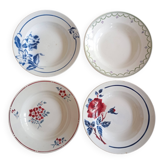 Assiettes creuses en terre de fer Longwy, Digoin Sarreguemines, Moulin des Loups Hamage & Lunéville