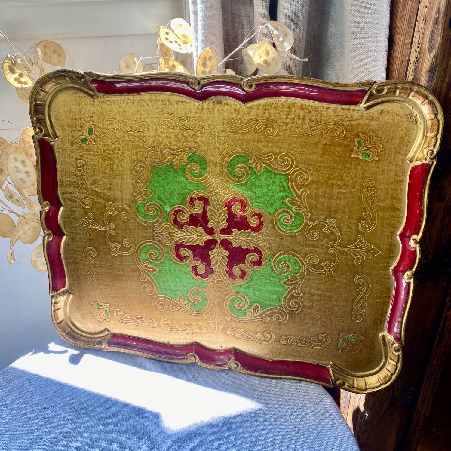 Large Florentine wooden tray