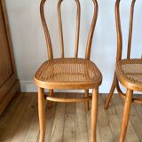 Set of 4 cane chairs in bentwood and honey-coloured cane thonet early 20th century