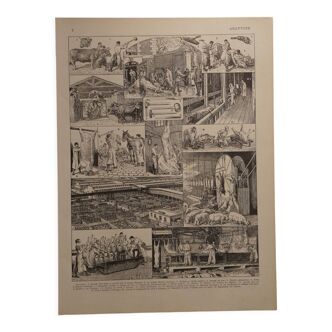 Lithographie originale sur les abattoirs