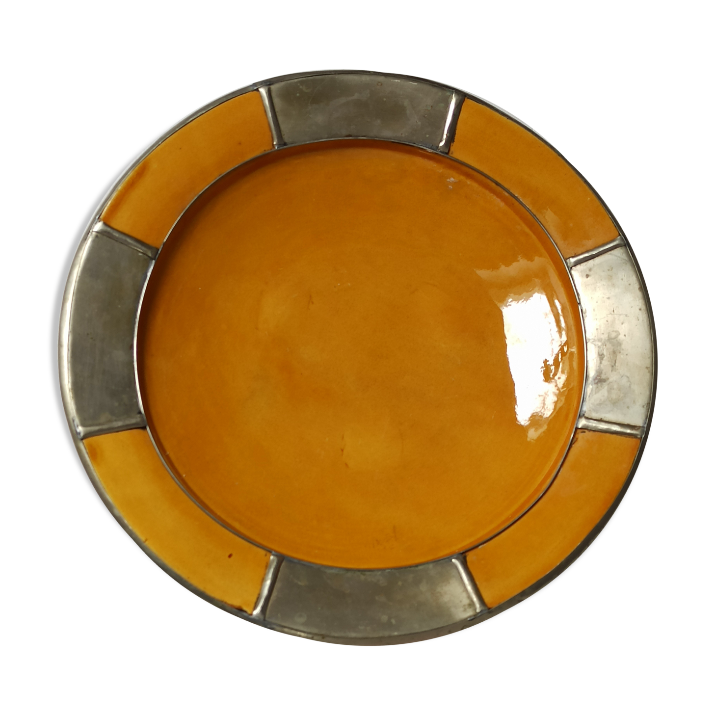 Vintage Moroccan ceramic yellow dish 33 cm