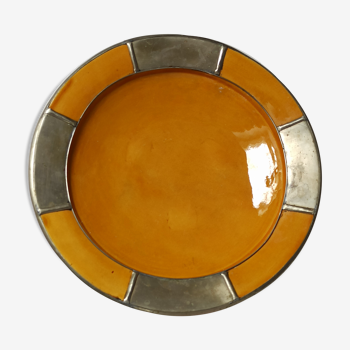 Vintage Moroccan ceramic yellow dish 33 cm