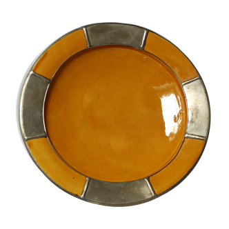 Plat jaune céramique du Maroc vintage 33 cm