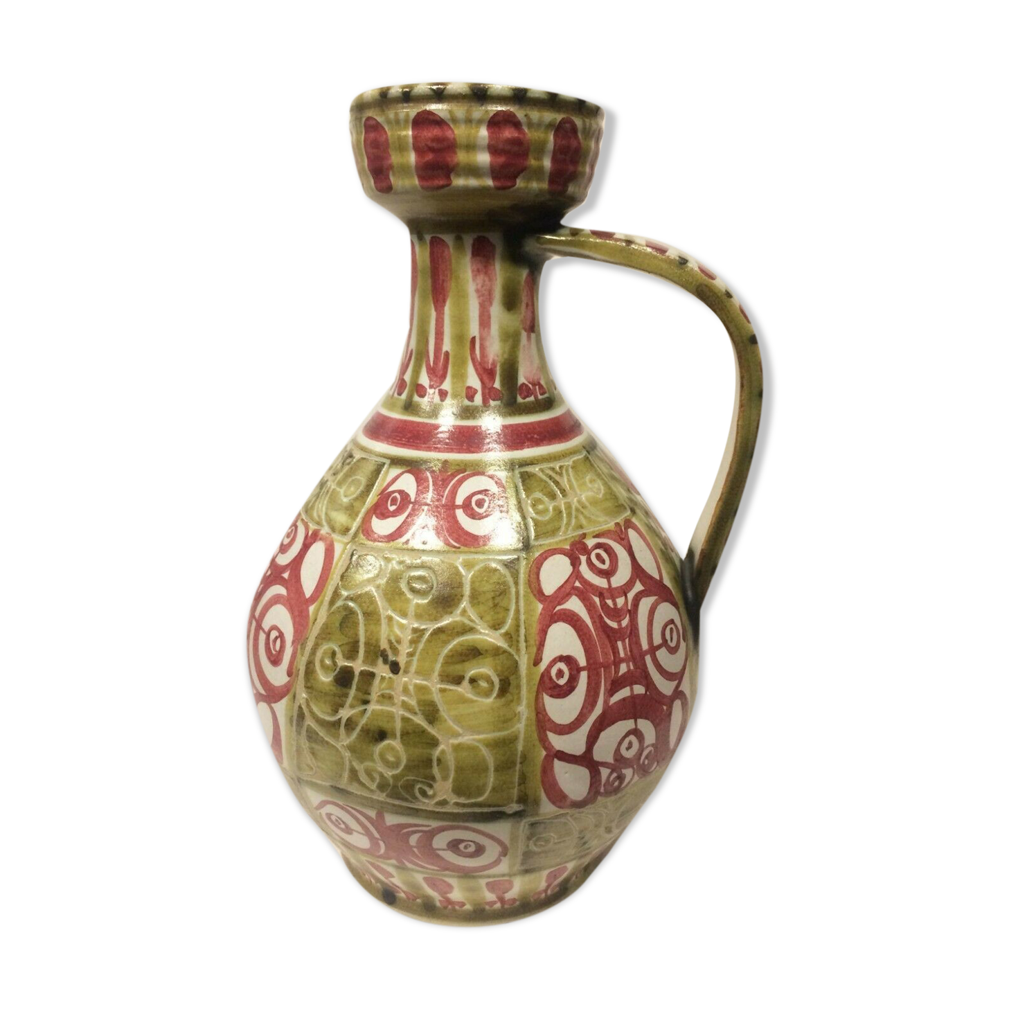André Horellou Keraluc enamelled sandstone pitcher in modernist style
