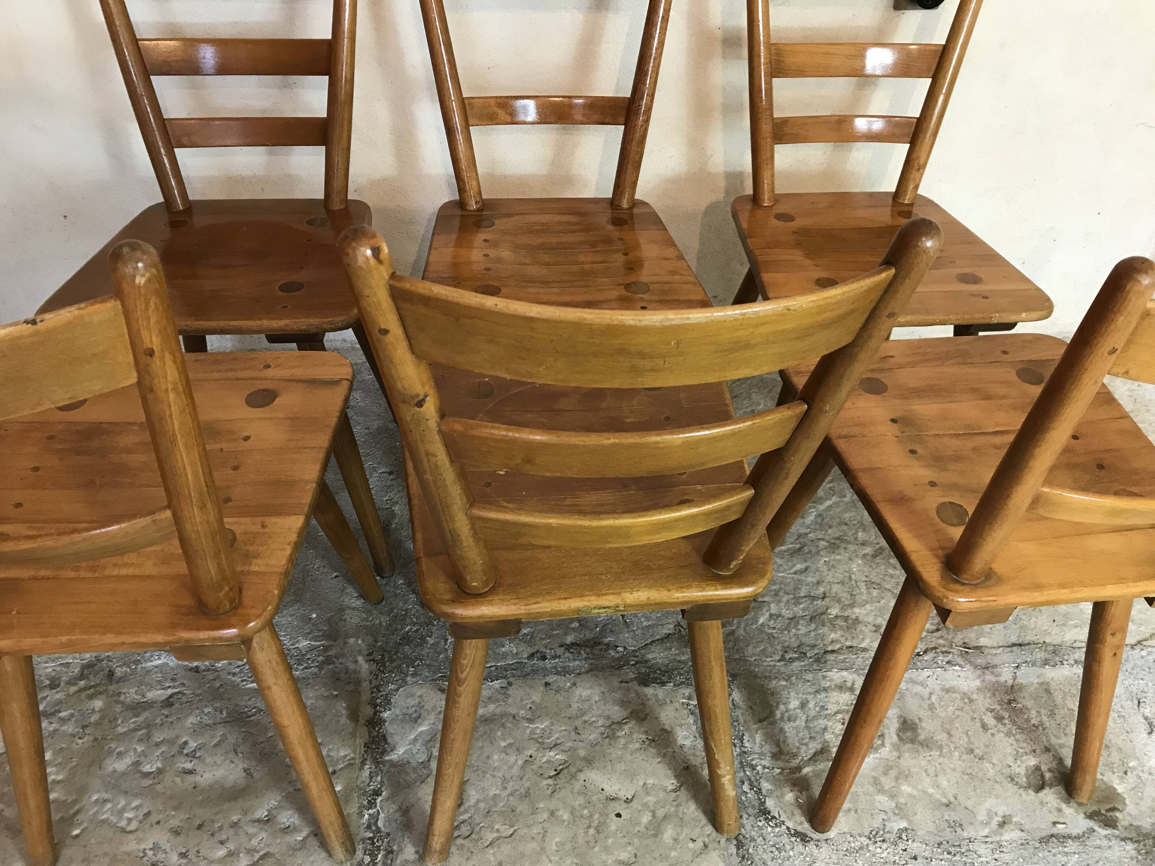 Set of 6 solid beech chairs by Adolf Schneck