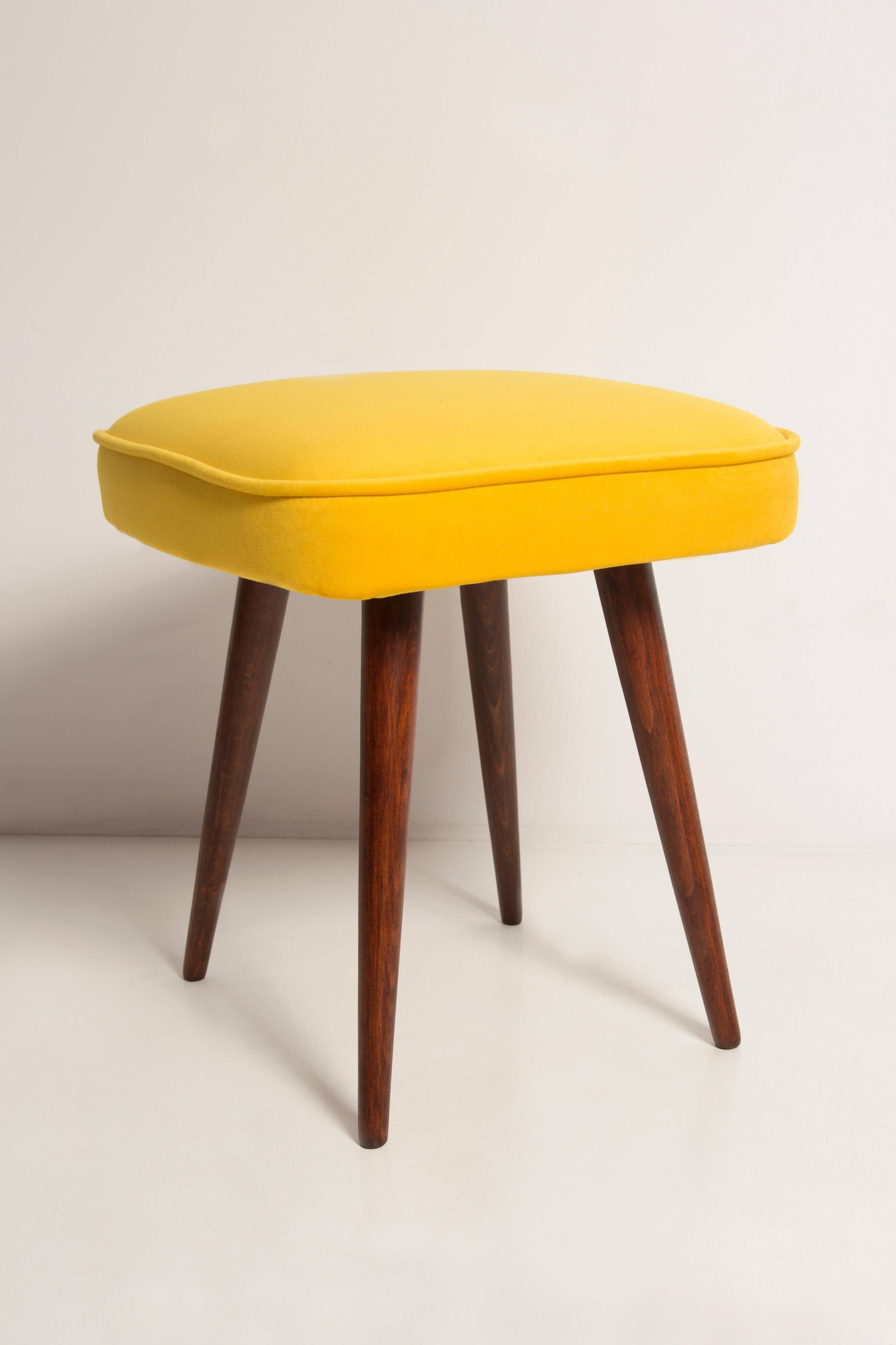 Mustard velvet stool, Mid-Century, Poland, 1960s