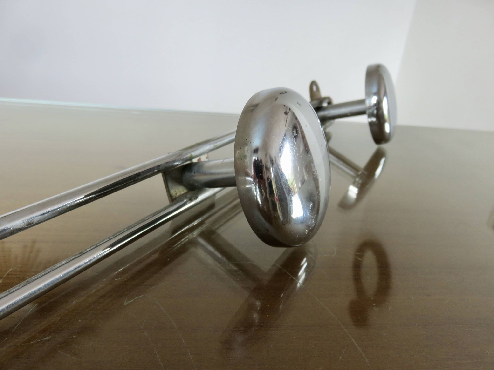 Porte manteau mural en métal chromé à 4 patères, 57cm, 1970, vintage