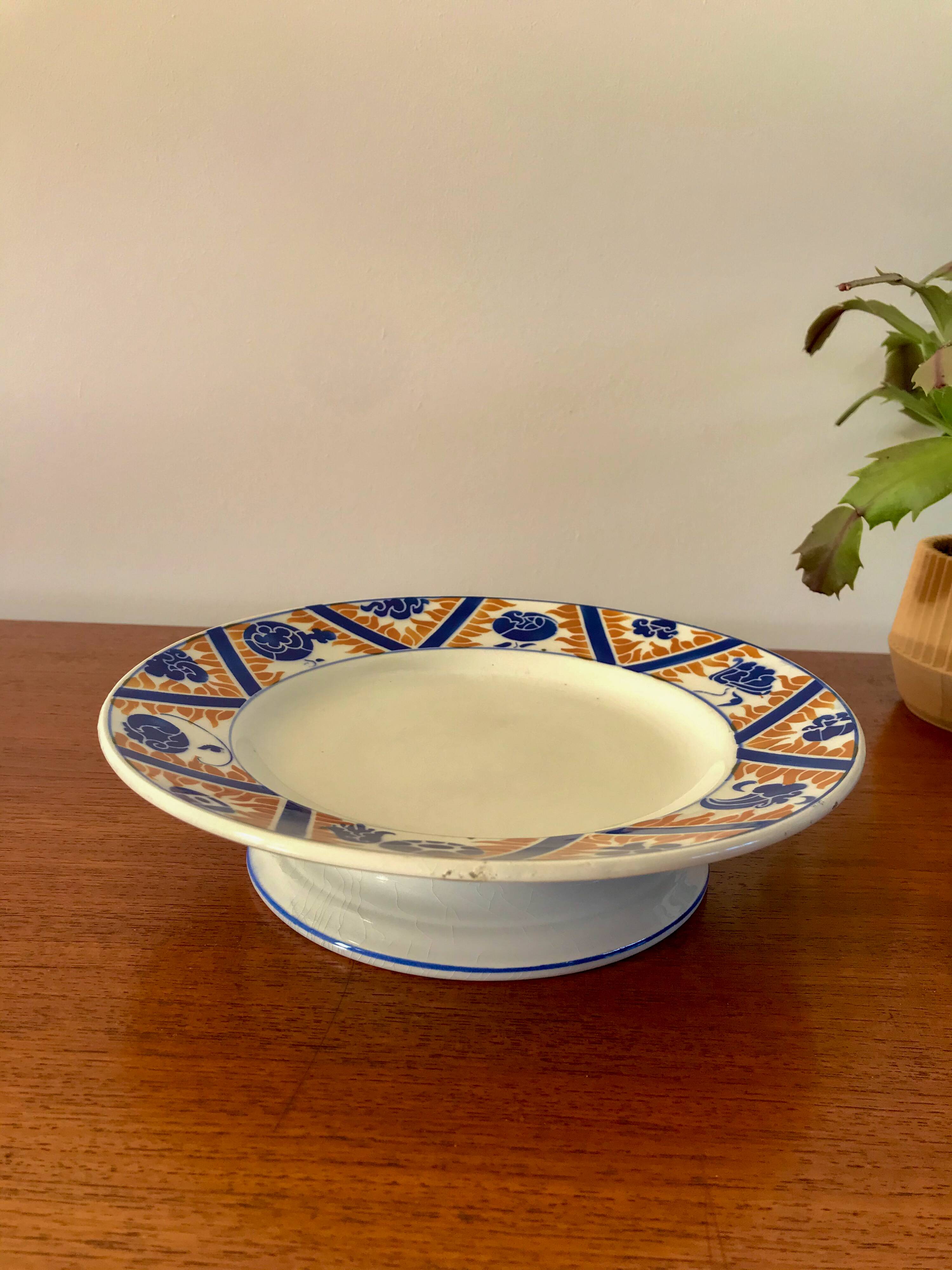 Compotier Moulin des Loups and Hamage Canada model Klein blue and orange, 1940s