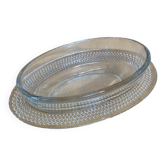 Antique Butter Dish Moulded Glass Pearl Row Made In France Vintage #E26