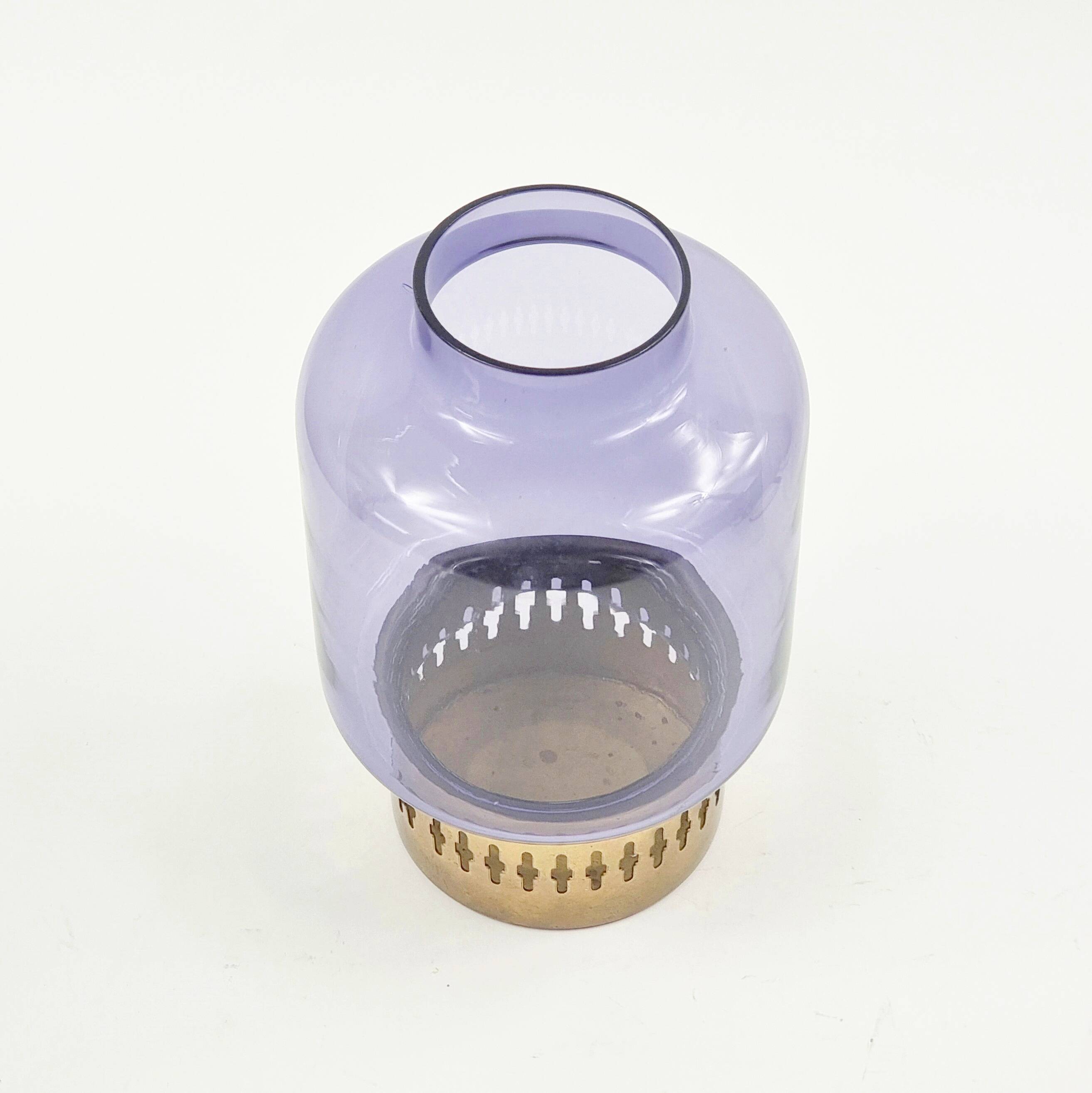 Mid Century Scandinavian Glass&Brass Candleholder by Hans-Agne Jakobsson AB Markaryd, Sweden, 1960s