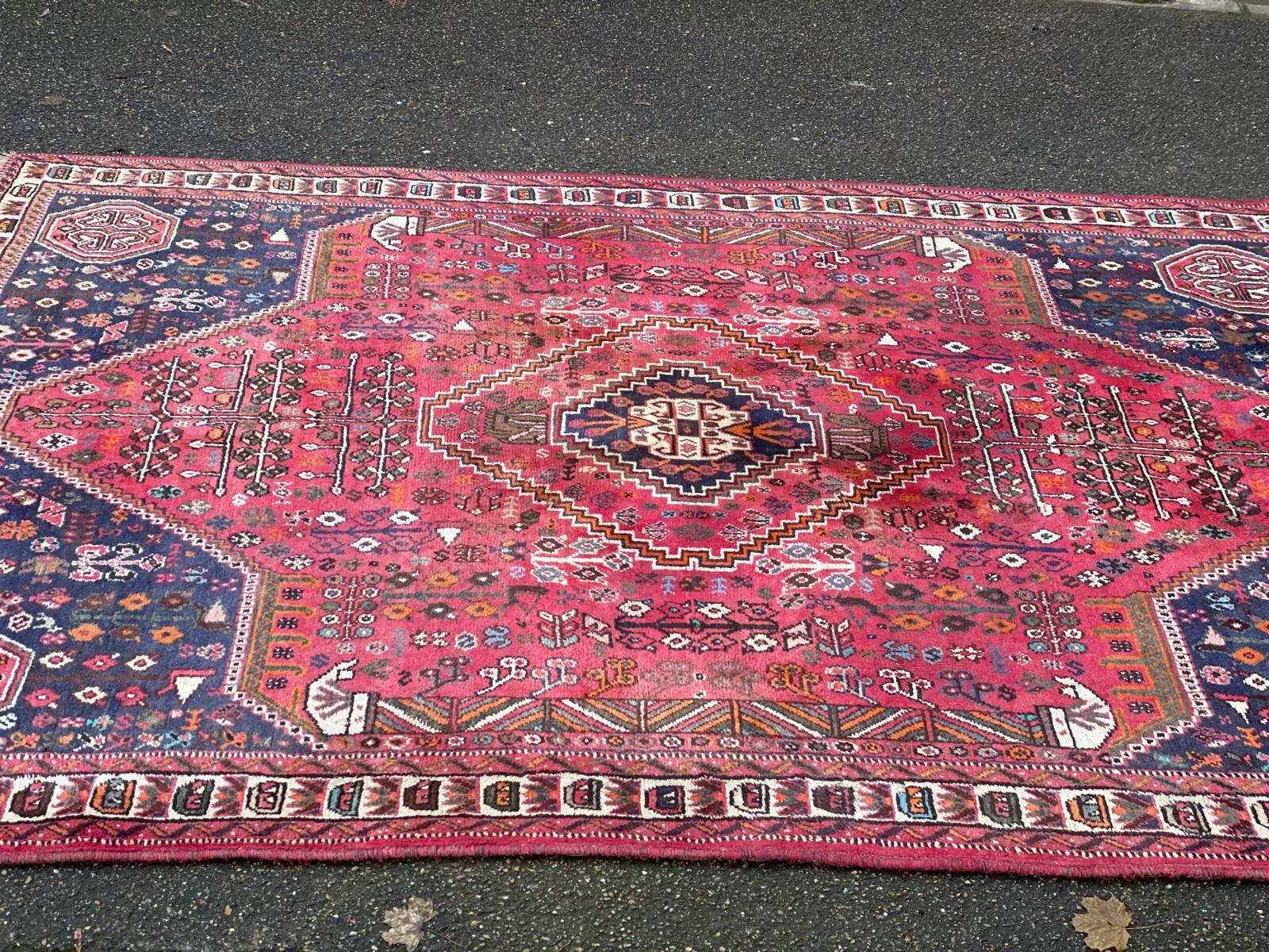 Handmade Persian rug, grey wool, knotted burgundy, 200x300cm