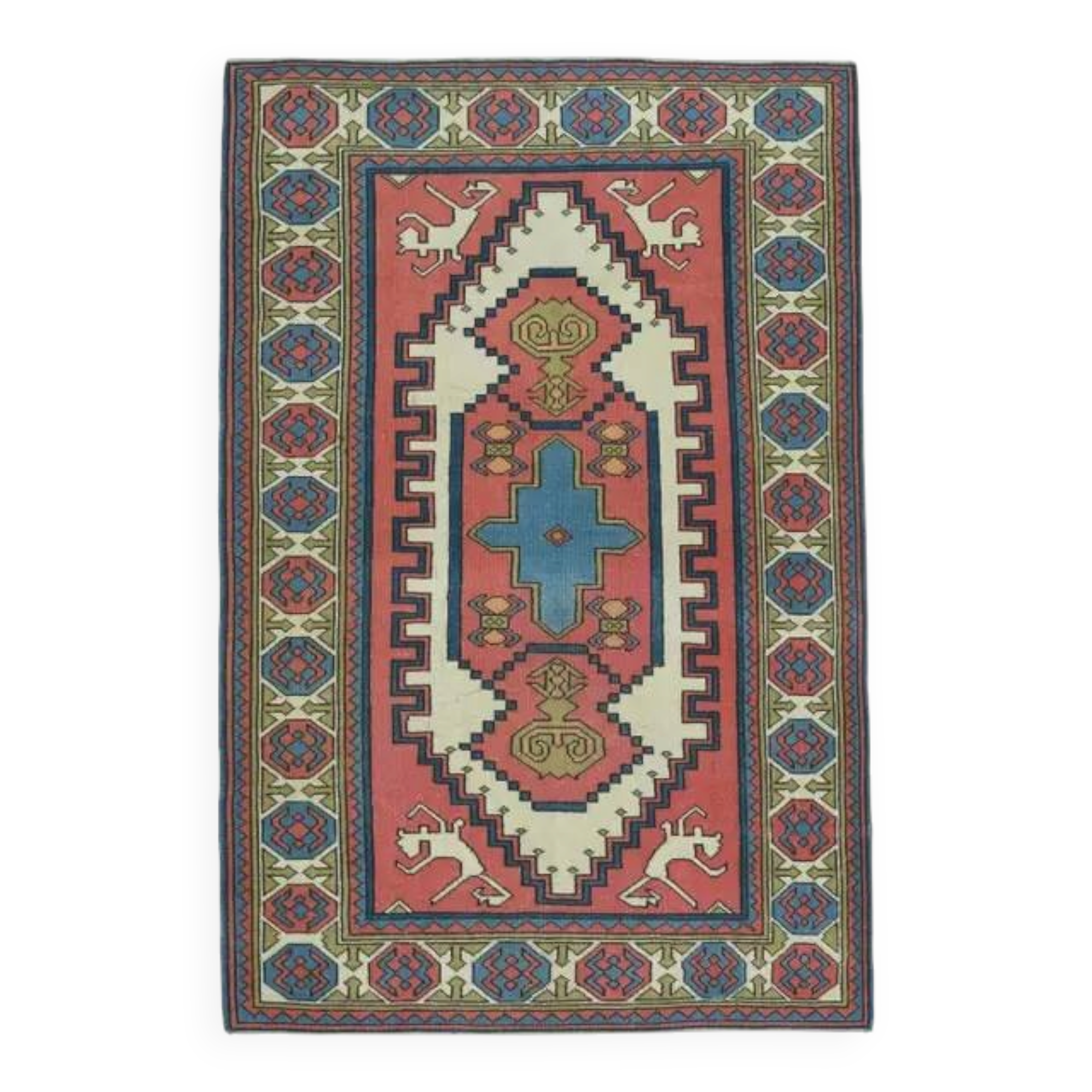 1970s Vintage Turkish Oushak Handmade Wool Cotton Pink Area Rug 151x225