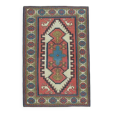 Tapis de zone vintage turc Oushak fait main en laine et coton rose 151x225 des années 1970