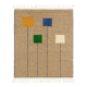 Beige Berber rug, wool, modern square patterns.