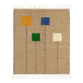 Beige Berber rug, wool, modern square patterns.