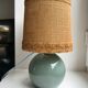 Table lamp with feet in water green opaline and woven lampshade 60s-70s