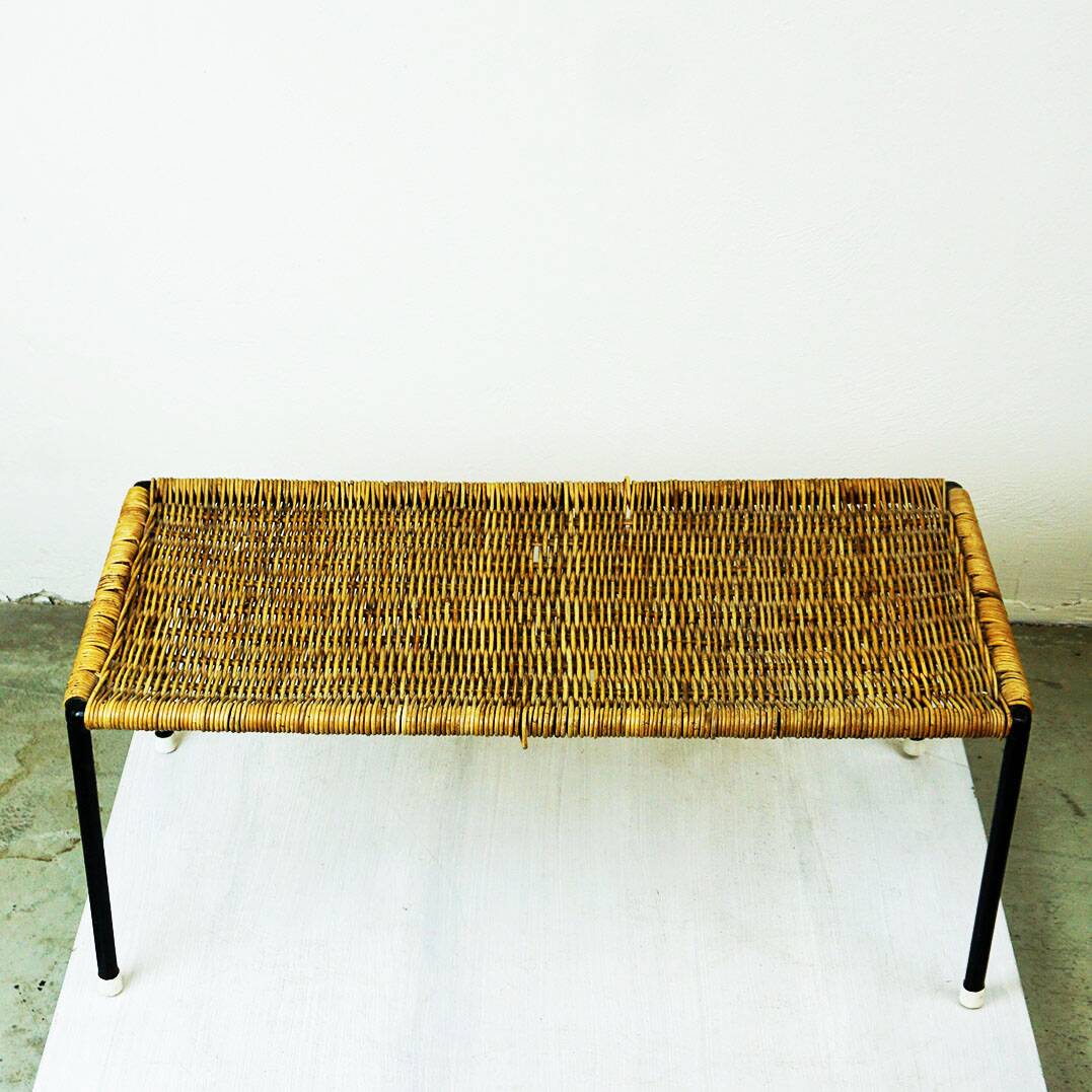 Black steel and wicker side table by Carl Auböck, mid-century.