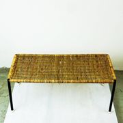 Black steel and wicker side table by Carl Auböck, mid-century.