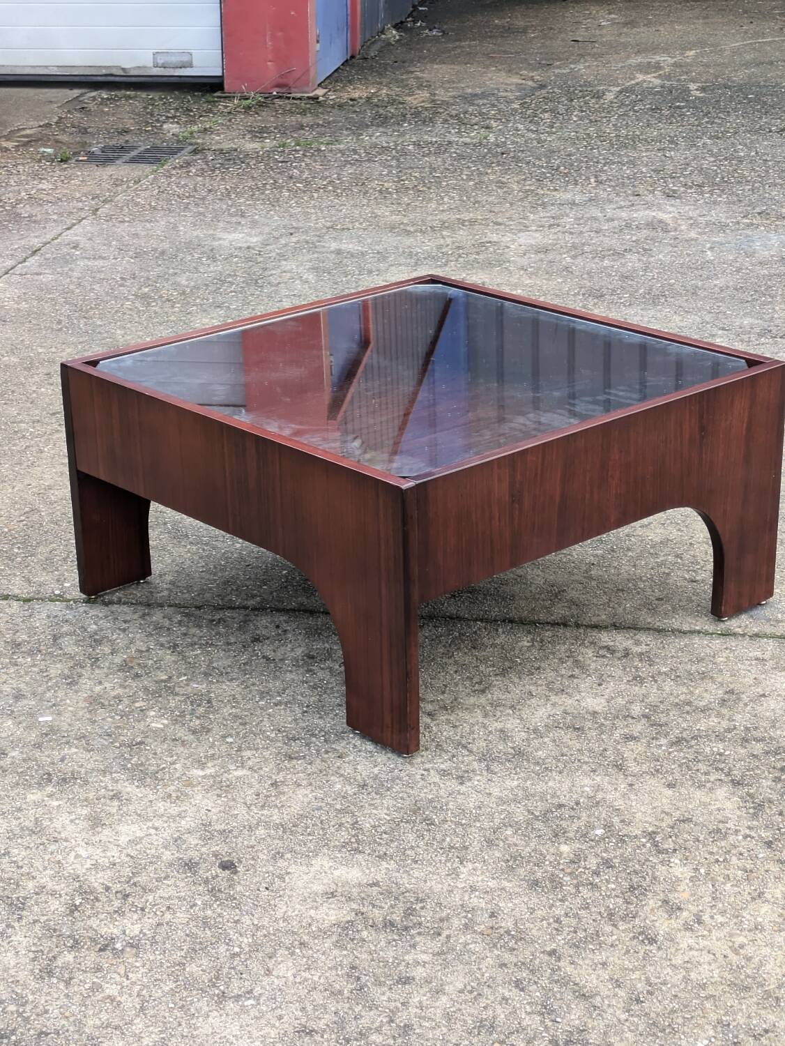 Vintage rosewood and glass coffee table by Claudio Salocchi, "Oriolo" model