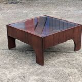 Table basse vintage en palissandre & verre par Claudio Salocchi, modèle "Oriolo"