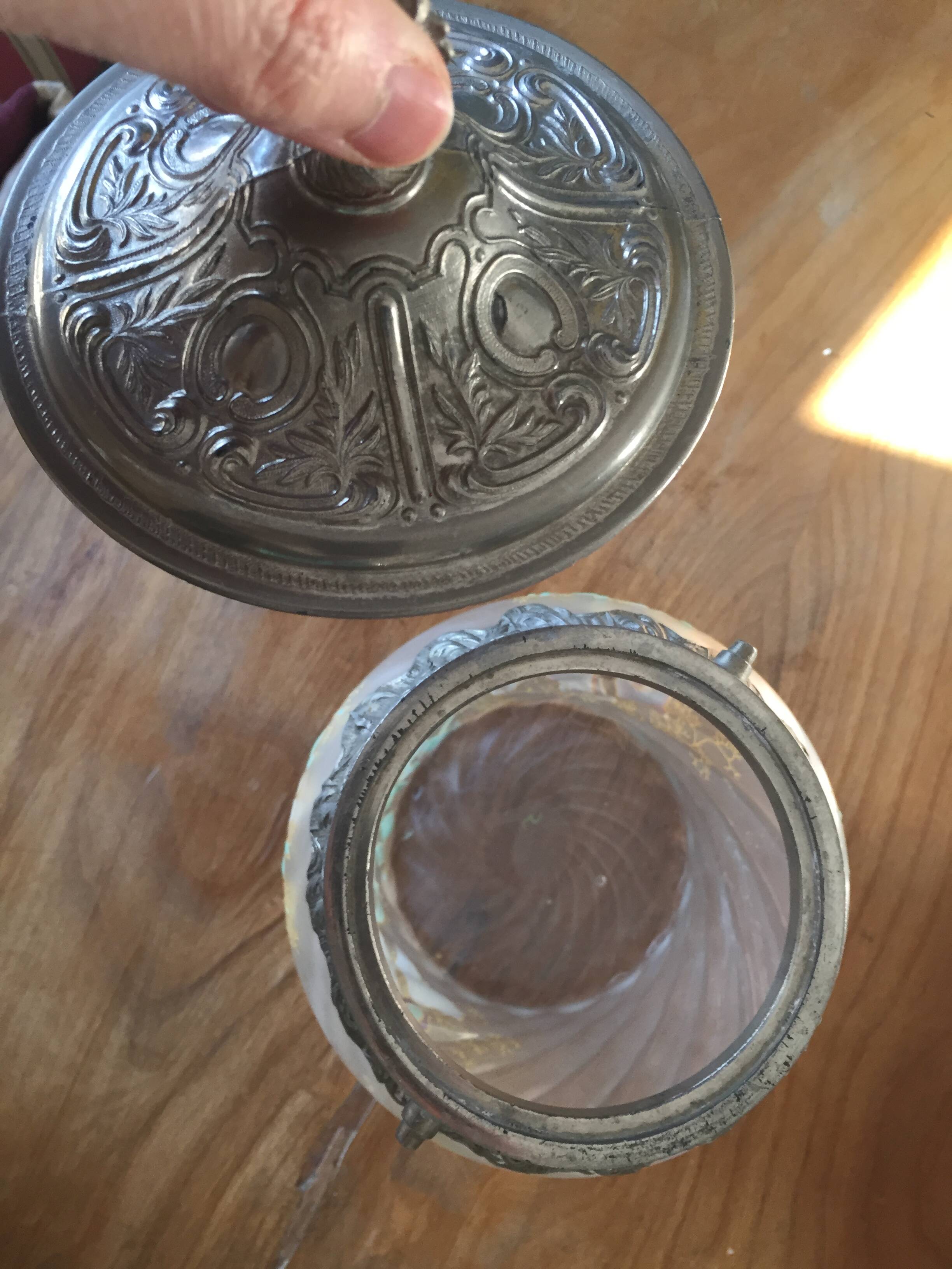 Art nouveau enamelled glass candy box