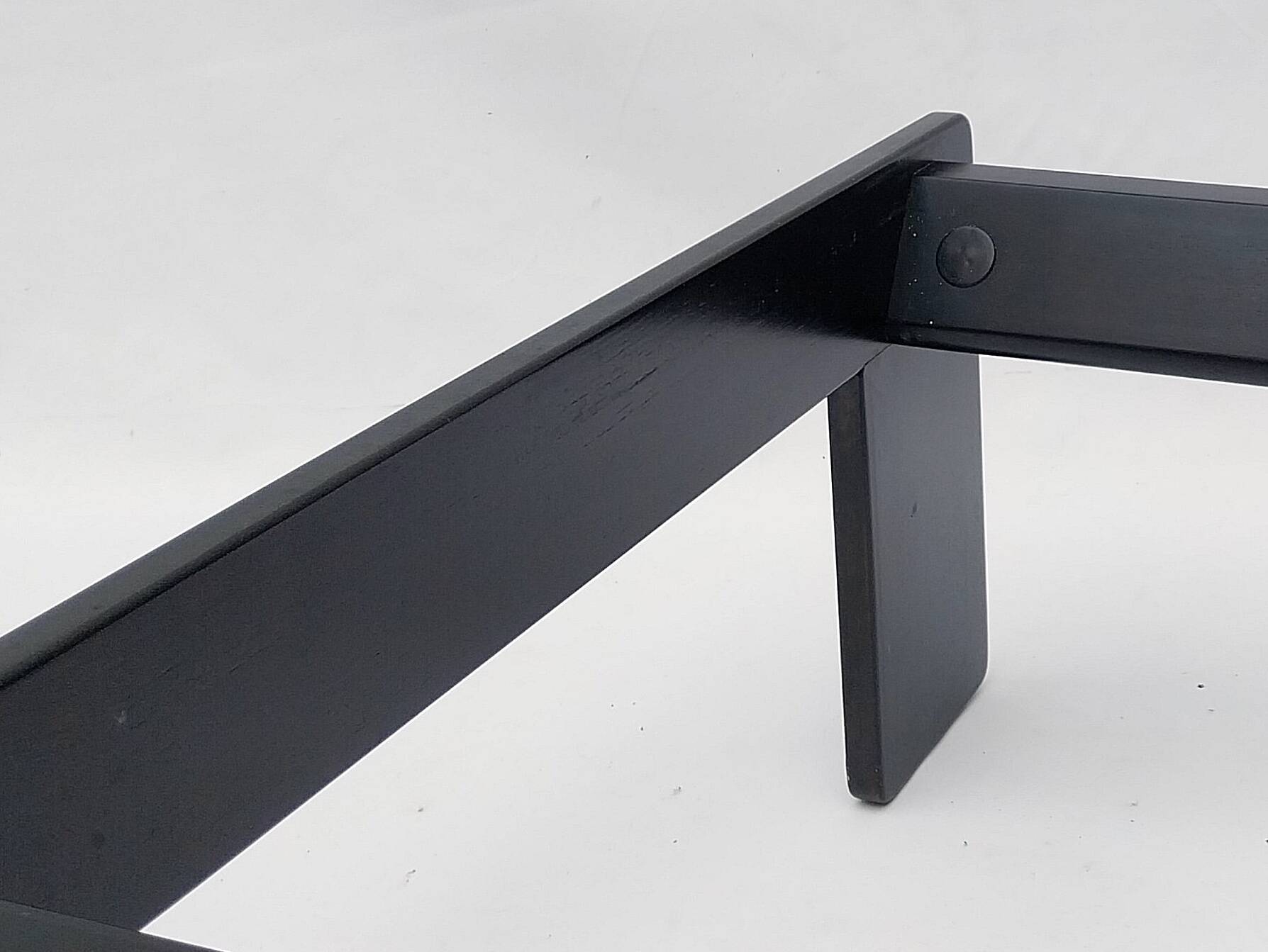 Square black lacquered wood coffee table design 1980