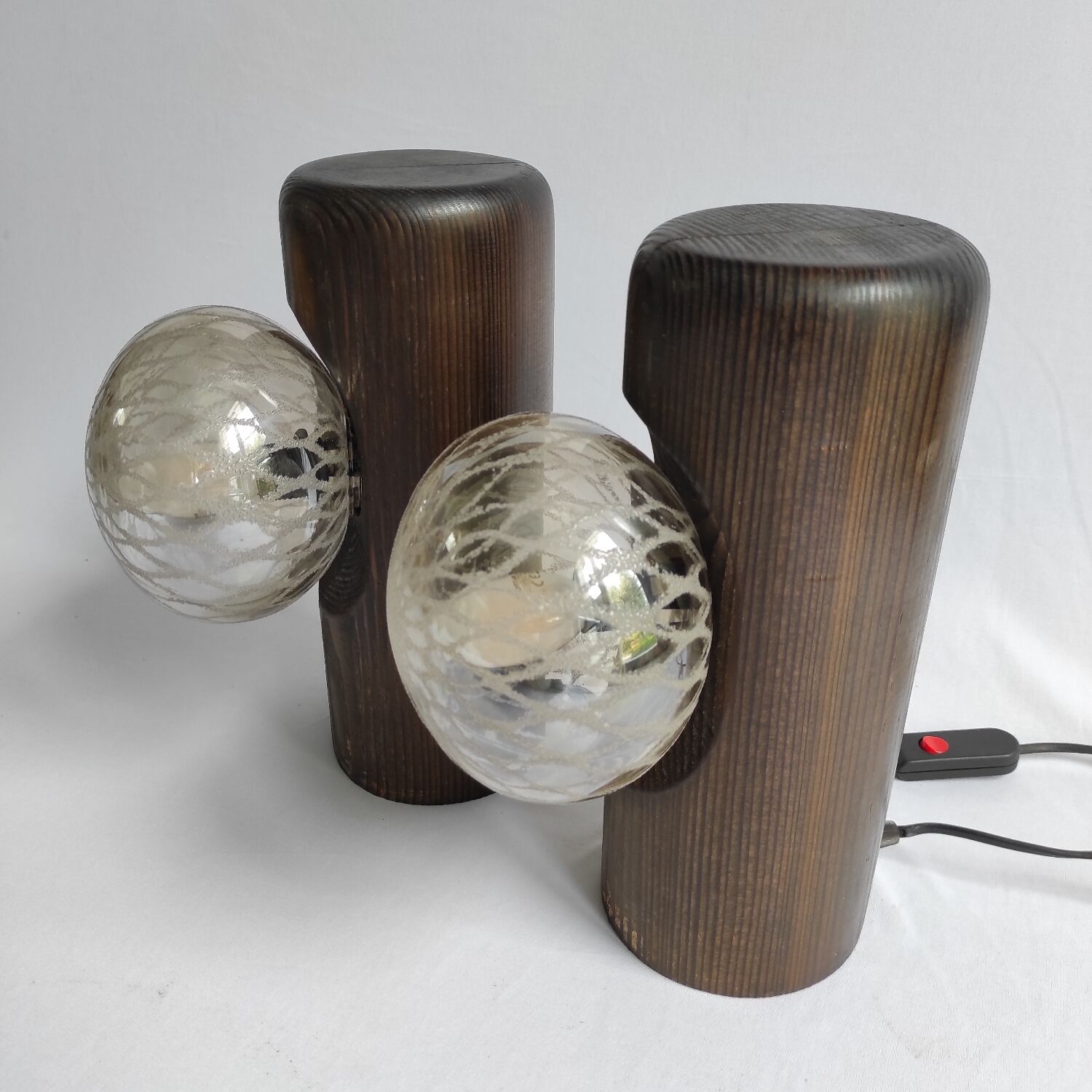 Pair of vintage solid wood lamps