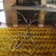 Dining table stainless steel legs and tempered glass top 70s
