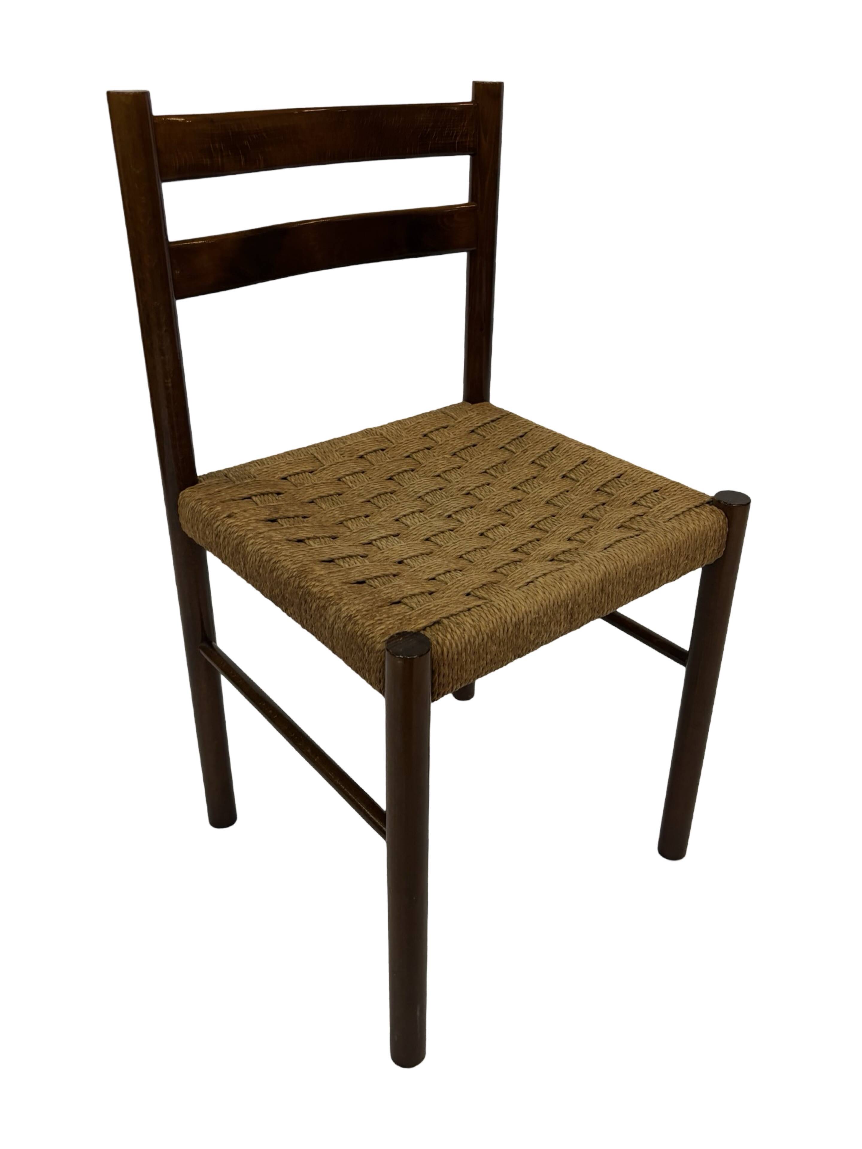 Vintage chair from the 70s minimalist design in wood and paper cord