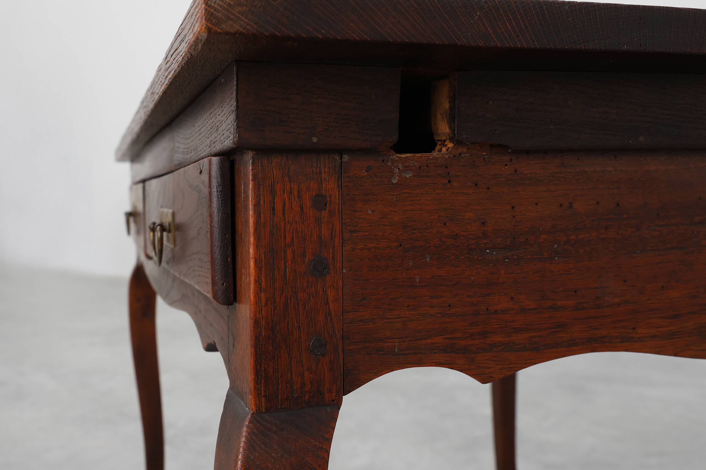 French Provincial Oak Table with Two Drawers, France, 19th Century